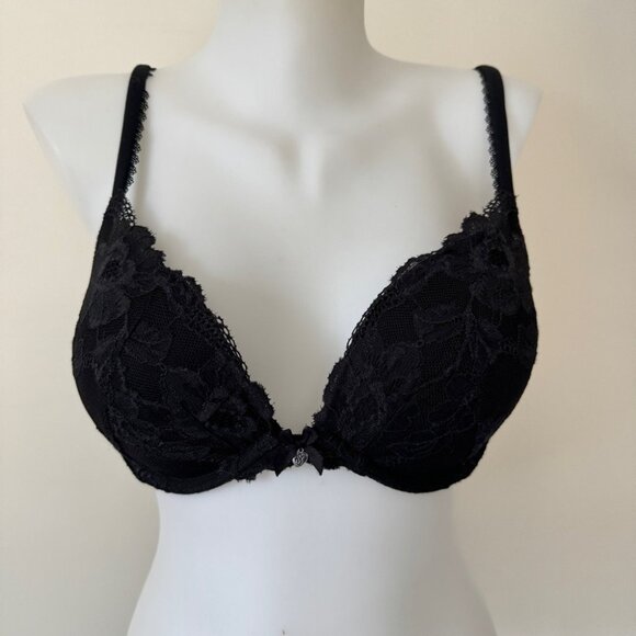 Victoria's Secret Bra Body By Victoria Push Up Black Lace  Sexy Padded Sz 34D - Picture 1 of 12
